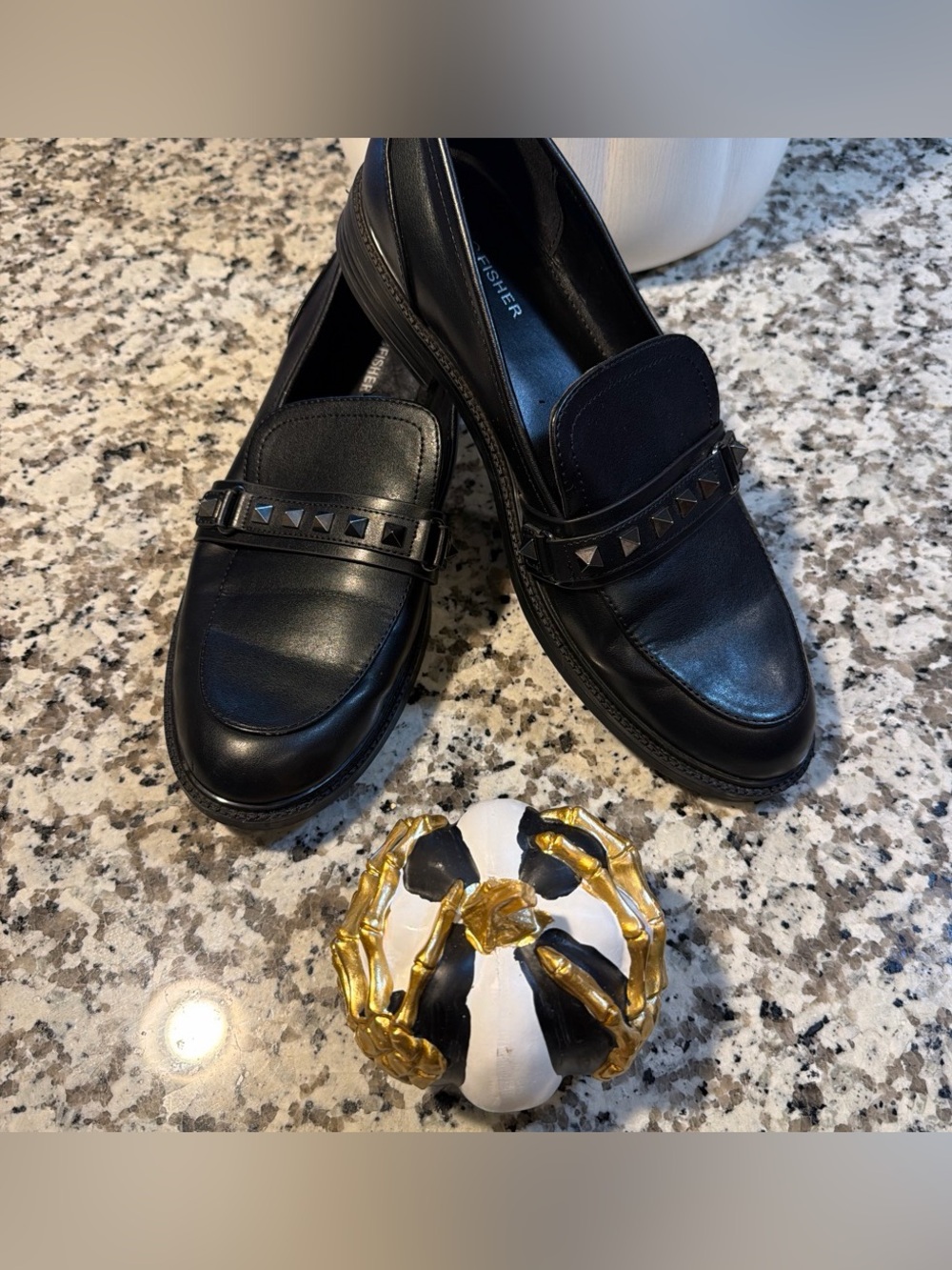 Marc fisher Black Leather Studded Loafers -